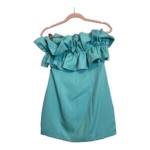 BE + DO Turquoise Ruffle Mini Tube Dress Open Back Bow Size Medium